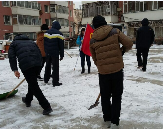 湖光社区大学生志愿者义务扫雪献真情